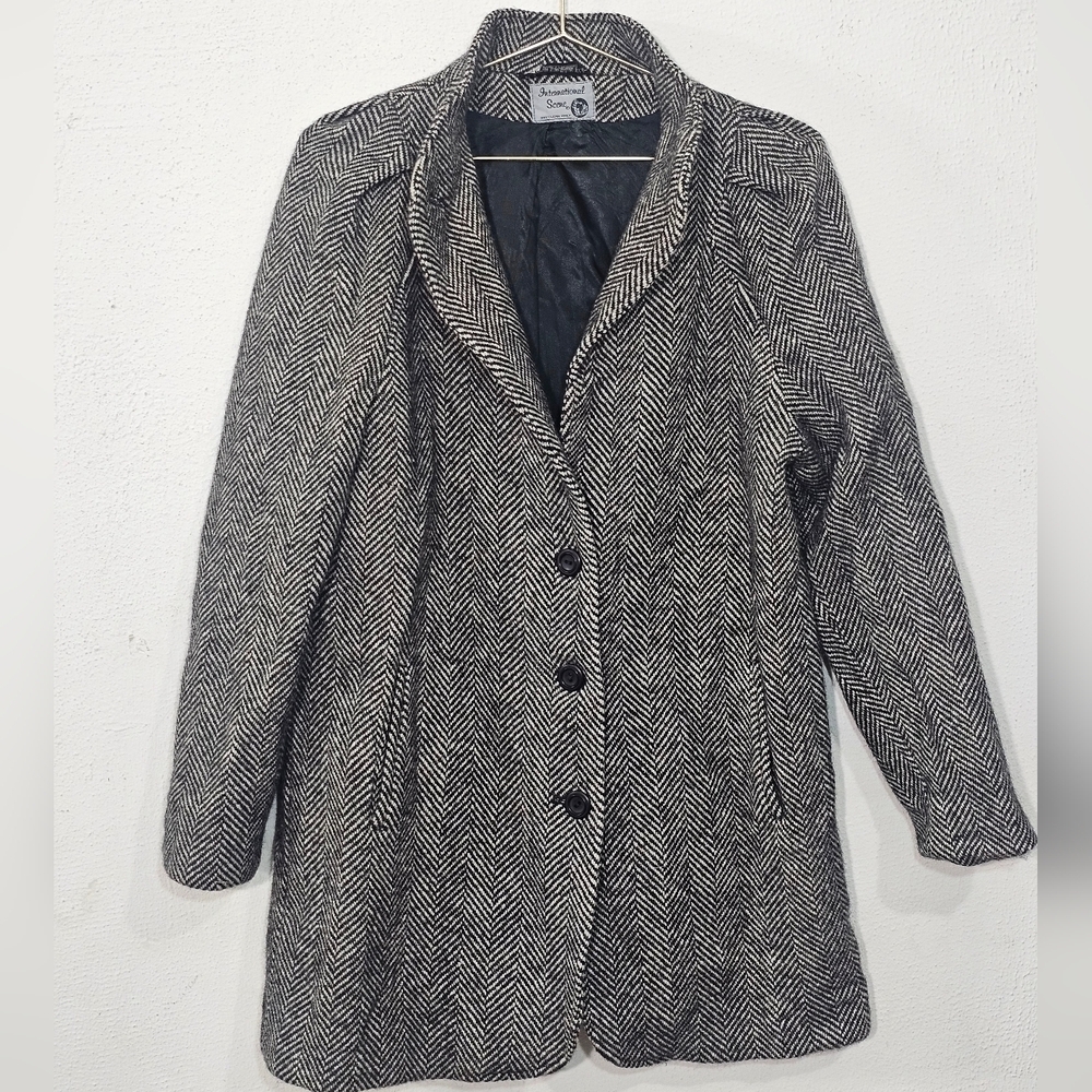 Herringbone Coat Blazer Black and White Pure Wool Button Size 9/10 (Medium)